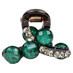 铂思亚复古绿色珠珠发夹女后脑勺半扎发抓夹精致小号鲨鱼夹头饰