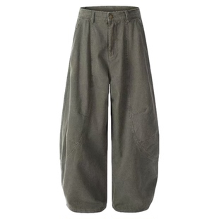 美式复古弯刀阔腿牛仔裤女2025新款冬高腰宽松显瘦垂感休闲工装裤