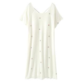 莫代尔带胸垫睡裙女士春夏季薄款短袖连衣裙子罩杯露背睡衣家居服