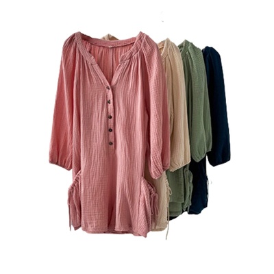 欧美女装透气棉高腰连衣裙衬衫裙