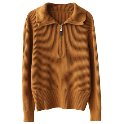 半拉链高领坑条宽松显瘦百搭毛衣