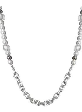 小众方型水晶珍珠项链