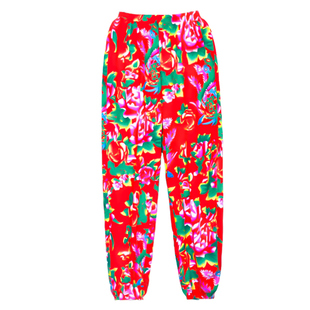 东北大花布夏季薄款棉绸长裤网红聚会大花裤子广场舞表演服阔腿裤