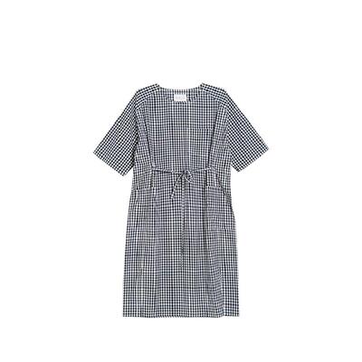 kleeklee蓝白格子泡泡纱连衣裙