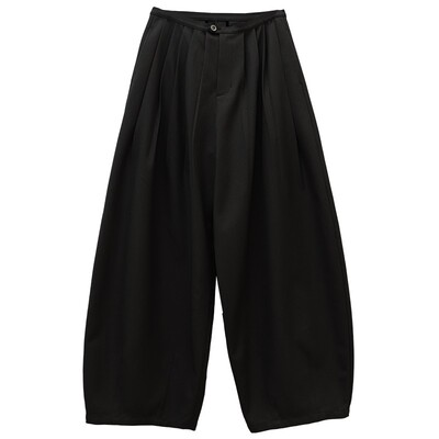 双色窄腰头压褶垂感极简休闲西裤