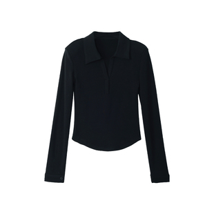 FYFTHX 秋冬百搭正肩polo领针织衫女长袖内搭打底翻领休闲上衣