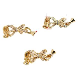 14K保色微镶嵌蝴蝶结锆石项链手链珍珠双扣头链接扣头diy饰品配件