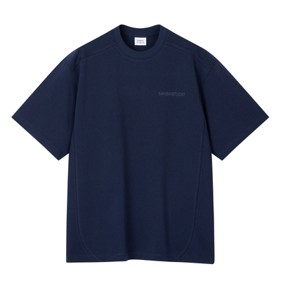 SANBAI叁佰深蓝色logo印花短袖T