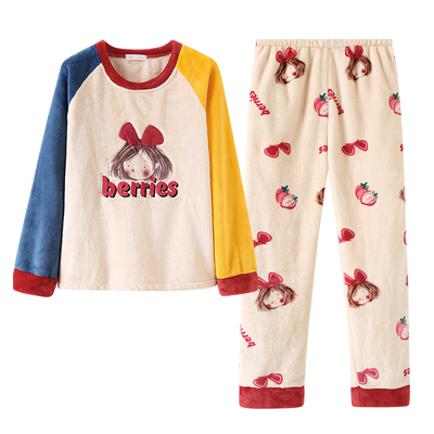 猫人女童珊瑚绒家居服套装