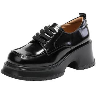 星期六学院风深口单鞋秋季新款舒适圆头松糕底粗高跟女鞋皮鞋