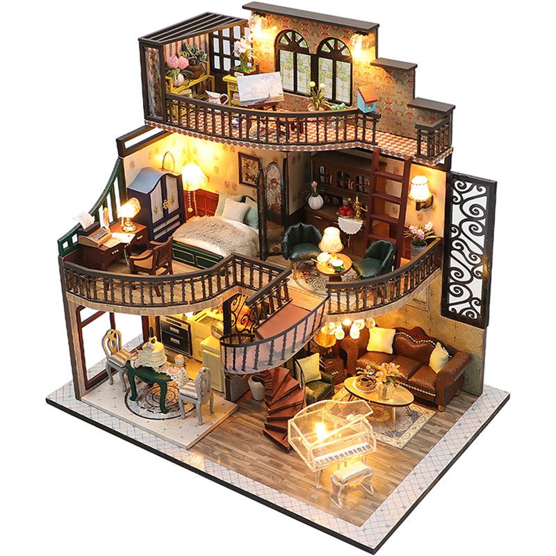 三层复古弘达木质diy小屋洋房