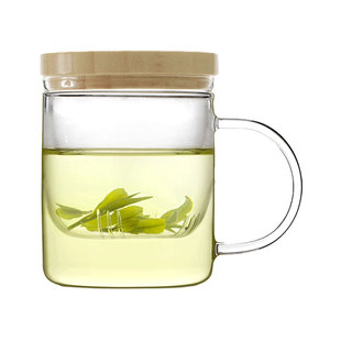 emoi玻璃茶杯男女带盖不锈钢茶漏家用办公室商用茶水分离泡茶杯子