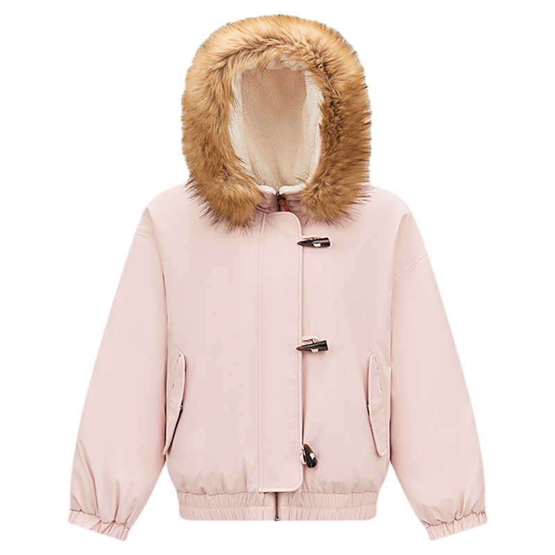 森马羽绒服女冬季可脱卸毛领牛角扣宽松80绒子2025新款学院风外套