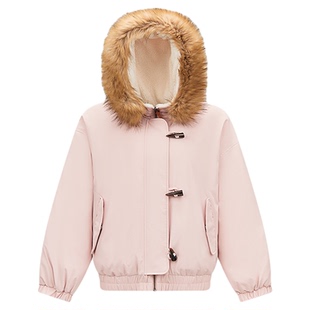 森马羽绒服女冬季可脱卸毛领牛角扣宽松80绒子2025新款学院风外套