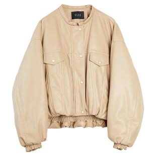 ELLE90白鸭绒羽绒服女2025冬季新款复古简约通勤超好看皮衣外套