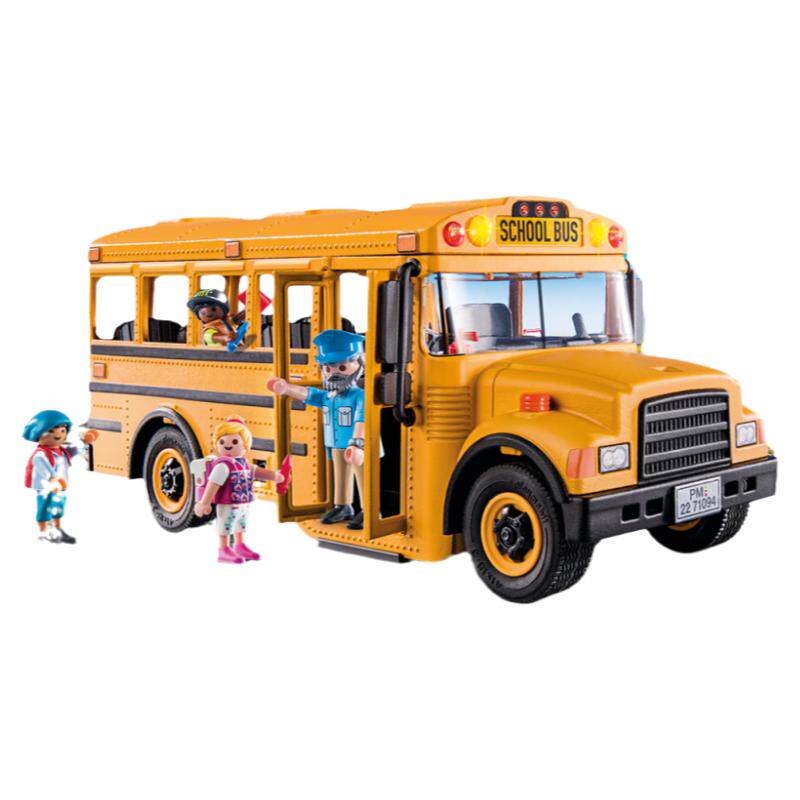 playmobil摩比世界男孩儿童玩具仿真车美式校车模型积70983生日