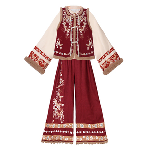 原创汉服女新款冬装加绒加厚日常可上班穿的改良宋裤新年战袍套装