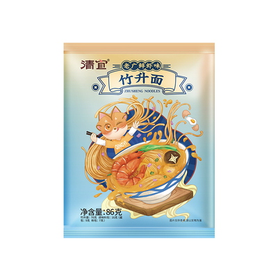 自带料包的速食竹升面老广鲜虾味