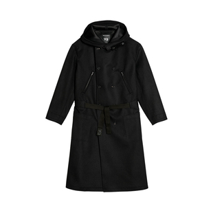Y-3/Y3山本耀司2025秋冬新品男士长款麦尔登呢连帽大衣外套JX4822