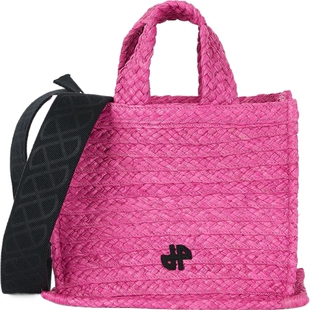 【礼物】PATOU女多巴胺芭比粉贴花编织草手提包托特包