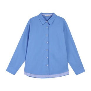 pusumede 层次美学 撞色假两件衬衫女格子拼接设计感衬衣长袖上衣