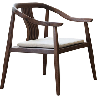 新中式圈椅茶台主人椅茶椅北美黑胡桃木椅子实木太师椅梳背椅宝座