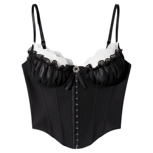 A fishbone halter corset made of mesh fabric网纱拼接鱼骨胸衣