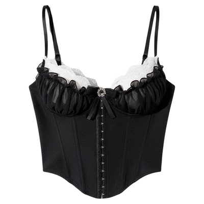 网纱拼接鱼骨吊带胸衣