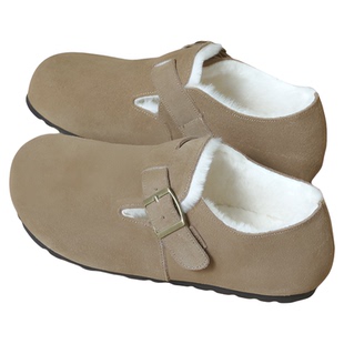 米霏真皮勃肯鞋女2025秋冬厚底全包小土豆加绒棉鞋大码女鞋41到43