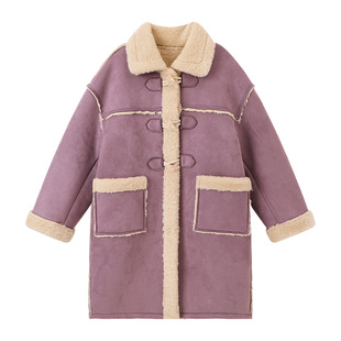 布丁哈鲁冬装女童童装洋气上衣2026秋冬季新款儿童麂皮绒长外套