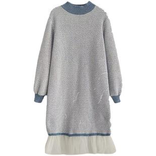 超仙的冬季加厚连衣裙毛衣小个子女生纱裙水貂绒过膝中长保暖内搭