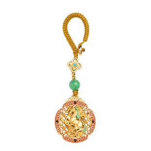 【清仓价】马到成功钥匙扣挂件古法金黄铜镂空生肖马箱包包挂饰品