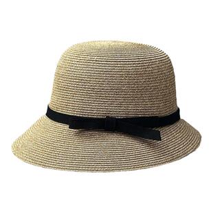 简约赫本风细草编圆顶草帽女夏季出游可折叠渔夫帽显脸小遮阳盆帽