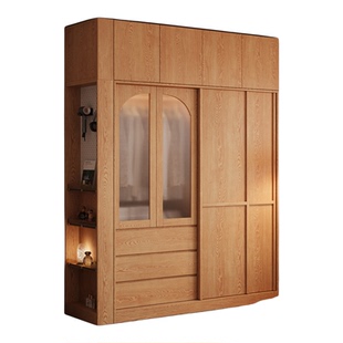 木兜家具格序衣柜趟门卧室家用实木单推拉门款衣柜原木风移门衣橱