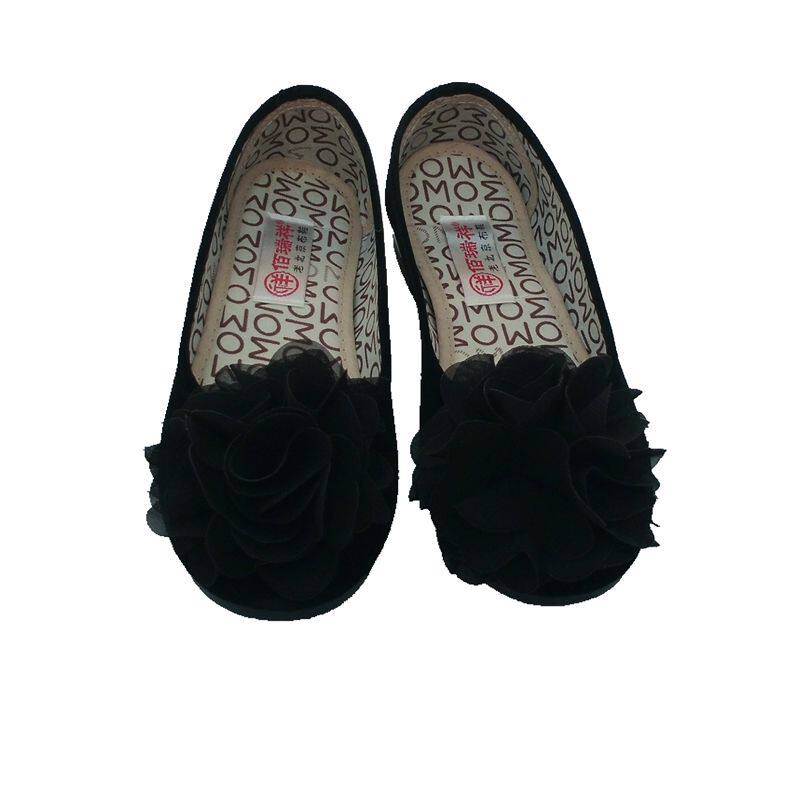 秋季老北京单布百瑞祥大花低帮重工作鞋子女花朵平底黑色上班酒店