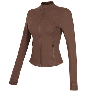 健身女孩立领瑜伽服外套螺纹普拉提训练长袖修身显瘦运动上衣秋冬