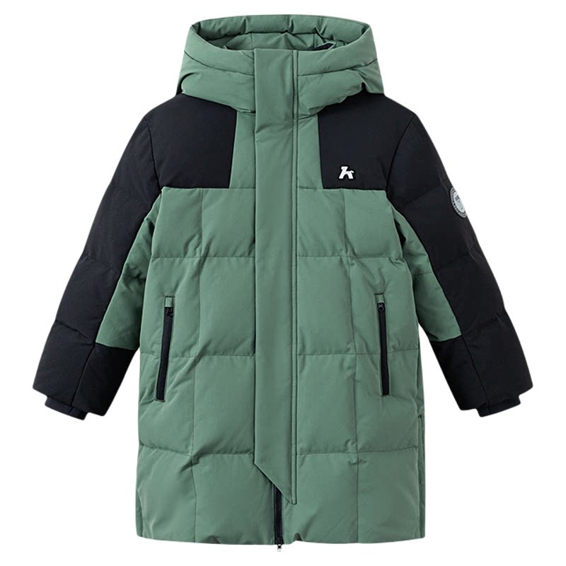 森马儿童羽绒服男女童2026新款冬季撞色拼接连帽立体徽章防护外套