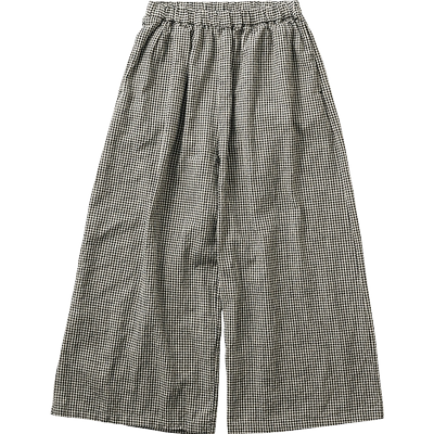 Sunnyclouds女式棉麻格子阔腿裤