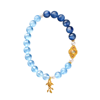 觉人原创天然冰种魔鬼蓝海蓝宝手串猫眼蓝晶石欧泊手链[长风破浪]