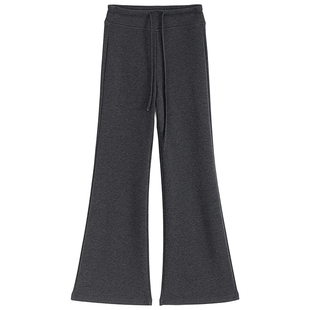 羊毛加绒微喇裤女2026新款春秋冬季喇叭运动瑜伽阔腿灰色糯米裤子