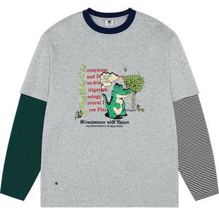 美国ELEMENT滑板长袖T恤女春季条纹趣味印花假两件重磅情侣上衣男