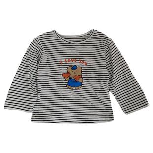 淘气小妞 韩版春季新款男女童洋气T恤圆领儿童宝宝长袖条纹T蓝色