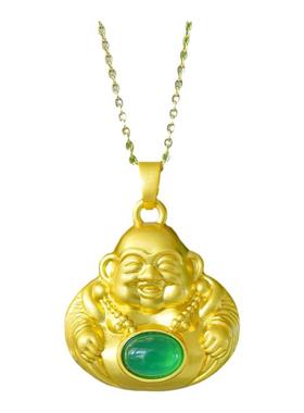 古法鎏金镶冰种帝王绿玉髓弥勒佛笑佛吊坠大肚佛公配证书礼盒链子