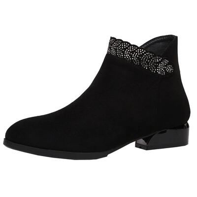 真皮短靴女粗跟平底单靴新款女靴