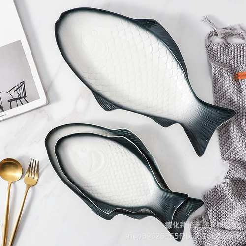 日式创意绿边简约风碗面米饭盘碟子陶瓷菜套装家用鱼汤碗盘配套