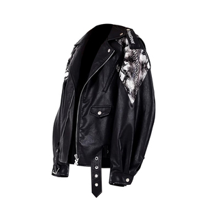 PINKSPINK原创孟加眼镜蛇纹大落肩摇滚风机朋克PU皮衣夹克外套