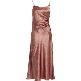 【会员专享】红袖优雅吊带裙夏季2024新款女装皱感开叉连衣裙