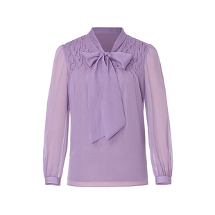 NAERSI娜尔思轻盈甜美蝴蝶领衬衫时尚菱格抽褶流星烫钻26春季新款