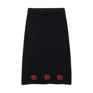 Desigual直筒抽象花卉盘带绣绞花针织半身裙半截裙