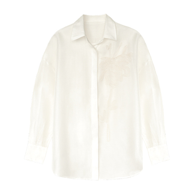 因由宽松单排扣长袖桑蚕丝衬衫
